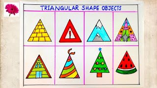 How to draw and colour Triangular Shape Objects  Draw With Triangle  Easy Triangle Shape Drawing [upl. by Doty]