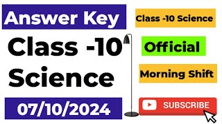 class 10 science answer key morning shift 07102024  class 10 science answer key morning shift [upl. by Ettennej]