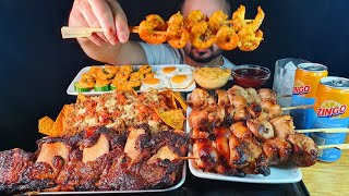 ASMR EATING BBQ CHICKEN BBQ BEEF RIB SHRIMPS CHEESY DORITOS [upl. by Dolly]