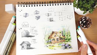 How to Draw a House in 2 Point Perspective with Markers [upl. by Citron]