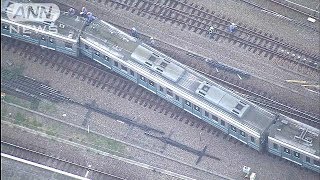 小田急線相模大野駅で脱線 回送電車、けが人なし140619 [upl. by Barta]