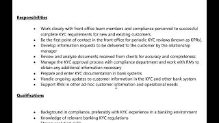 KYC Analyst Job Description Overview [upl. by Sara]