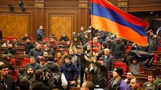 NagornoKarabakh deal leads to protesters storming Armenia’s parliament [upl. by Tamarra]