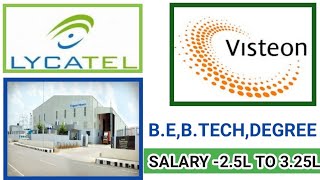 Visteon and Lycatel Job RecruitmentBEBTECH DEGREE jobs in Chennai 2021jk jobs [upl. by Oramug]