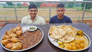 Chole Samosa Vs Paneer Ball Curry Bhatura Eating Challenge  Man Vs Food  Street Food Challenge [upl. by Leugimesoj]