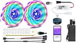 328ft10m WiFi Alexa Addressable RGB Color Chasing LED Strip Light Kit Connection Instructions [upl. by Haakon]