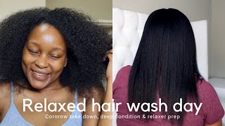 Relaxed hair wash day 💦 Shampoo deep condition  Blow dry amp Moisturise [upl. by Scarrow]