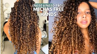 COMO FAZER MORENA ILUMINADA NO CABELO CACHEADO  MECHAS FREE HANDS [upl. by Namor393]