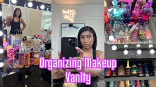 ORGANIZING MY NEW MAKEUP VANITY  ROOM TOUR [upl. by Ecnatsnoc879]