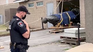 HISTORY DOWN Statue of Sir John A Macdonald removed from Kingston park [upl. by Randolf]