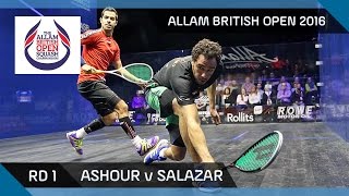 Squash Ashour v Salazar  Allam British Open 2016  Mens Rd 1 Highlights [upl. by Ellenahc]