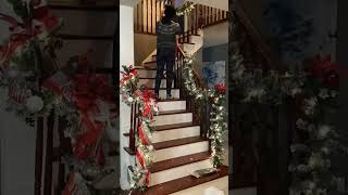 Christmas Staircase Decoration christmasdecor staircase garland [upl. by Jasen]