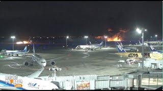 Super Exclusive Moment of Japan Airlines Aircraft on Fire at Tokyos Haneda Airport  News9 [upl. by Auqinihs]