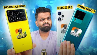 Poco X6 Pro vs iQOO Neo 7 vs Poco F5 Comparison 🔥 90 FPS King [upl. by Micah]