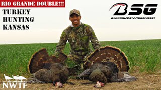 My 1st RIO GRANDE Double 5218 Turkey Hunting in Kansas VLOG Double Kill Shot KS [upl. by Dorie]