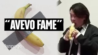 “Avevo fame non ho fatto colazione” studente mangia la bananainstallazione di Cattelan a Seul [upl. by Tteirrah]