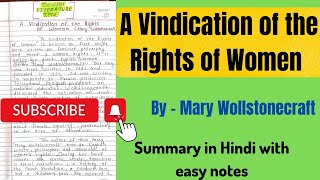 A Vindication Of the Rights of Women Summary in Hindi  A Vindication of the Rights of Women [upl. by Cochrane]