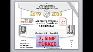 Açık Öğretim Ortaokulu 7 Sınıf Türkçe Çıkmış Sorular  2019 2020 1 Dönem [upl. by Lewendal890]