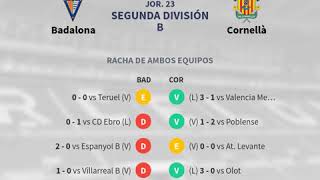 Previa Badalona vs Cornellà  Jornada 23  Segunda División B 2019  Pronósticos y horario [upl. by Fabio332]