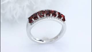 Garnet amp White Zircon Band Ring In Rhodium over Sterling Silver 200ctw [upl. by Fogg714]