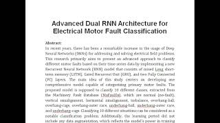 Advanced Dual RNN Architecture for Electrical Motor Fault Classification [upl. by Utta]