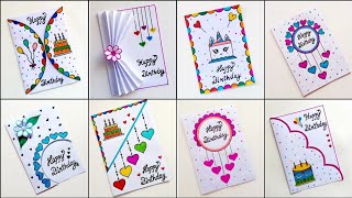 8 Easy amp Beautiful white paper Handmade Happy Birthday Greeting Card making 2024DIY Birthday Card [upl. by Eelidnarb]