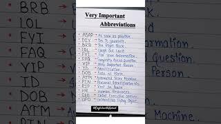 Abbreviations english vocabulary ytshorts education englishlanguage fullforms dailyshorts [upl. by Nadnerb]