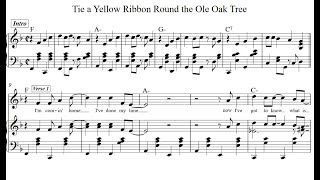 TIE A YELLOW RIBBON ROUND THE OLE OAK TREE Piano Sheet Music  Play Along Sing AlongLyricsChords [upl. by Temple]