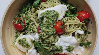 Pasta al pesto casero con tomate cherry y queso burratapasta pastarecipe pastalover 🍝❤️🍝 [upl. by Lilias]