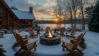 Cozy Winter Lakeside Retreat Cozy Fire Pit and Nature Sounds Sunset Glow and Snowy Ambiance ❄🔥 [upl. by Enirehtacyram]