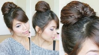 Braided Fan Bun Updo Hairstyle for Medium Long Hair Tutorial  Bebexo [upl. by Eehc]