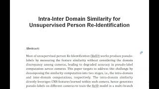 Intra Inter Domain Similarity for Unsupervised Person Re Identification [upl. by Magan]