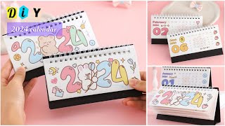 How to make 2024 desk calendar  DIY kawaii calendar  Mini calender [upl. by Menon]