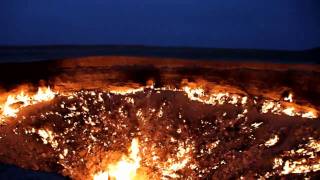 Flaming Gas Crater Night  Turkmenistan Darvaza [upl. by Nadnal342]