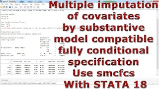 Multiple imputation covariates substantif compatible fully conditional specification smcfcs STATA 18 [upl. by Werdn]