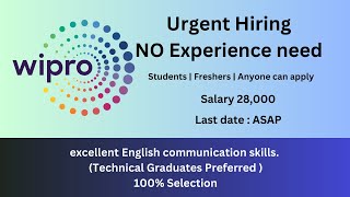 Wipro Urgent hiring freshers  DRIVE For Technical Graduate [upl. by Kaitlyn]