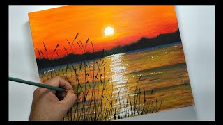 ✅ Cómo Pintar un ATARDECER Muy Fácil con Acrílico para PRINCIPIANTES  Pintura Acrílica 91 [upl. by Adyht259]