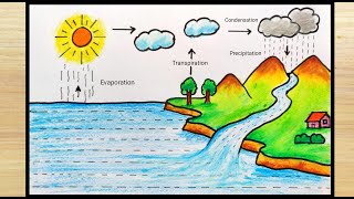 Water cycle project drawing idea  Water cycle school drawing How to draw Water Cycle Process easy [upl. by Oriole]