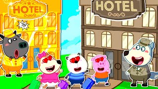 Vacation at the CARDBOARD Hotel  Compilation Of Funny Cartoons  Teamwork 🤩 Wolfoo Kids Cartoon [upl. by Karoly]