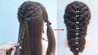 easy trick for messy hairstyle  unique hairstyle for long hair [upl. by Limaa]