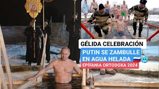 Vladimir Putin se sumerge en agua helada durante la Epifanía ortodoxa 2024 [upl. by Adle]