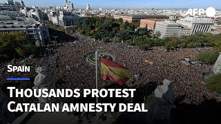 Thousands protest in Madrid against prime ministers Catalan amnesty deal  AFP [upl. by Elnore]