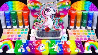 Unicorn Rainbow Slime Mixing Random Cuteshiny things into slime ASMR Satisfying slimevideos 슬라임 [upl. by Charmian]