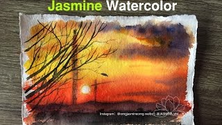 Ecoline watercolor inks sunset painting tutorial [upl. by Bozuwa]