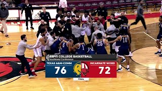 Brawl breaks out after handshake line altercation in Texas AampM Commerce vs Incarnate Word [upl. by Ahsinnod]