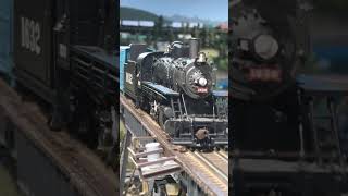 HO Frisco 2100 leads mixed train with CP coach hoscale modelrailroad steamtrain modelrailway [upl. by Nadine]