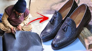 The amazing process of making handmade leather shoes for men in a local shop [upl. by Endres]