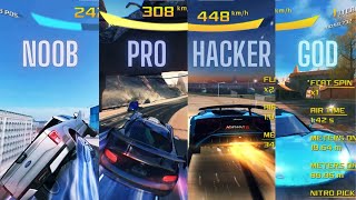 Asphalt 8 Noob vs Pro vs Hacker vs God [upl. by Nais]