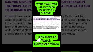 Waiter Interview Questions and Answers  Waitress Interview Questions and Answers [upl. by Yesnek]