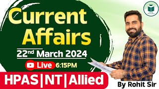 Himachal Daily Current Affairs Quiz amp MCQ  22nd March 2024 HPASHASAlliedNT Current Affairs 2024 [upl. by Whitaker]